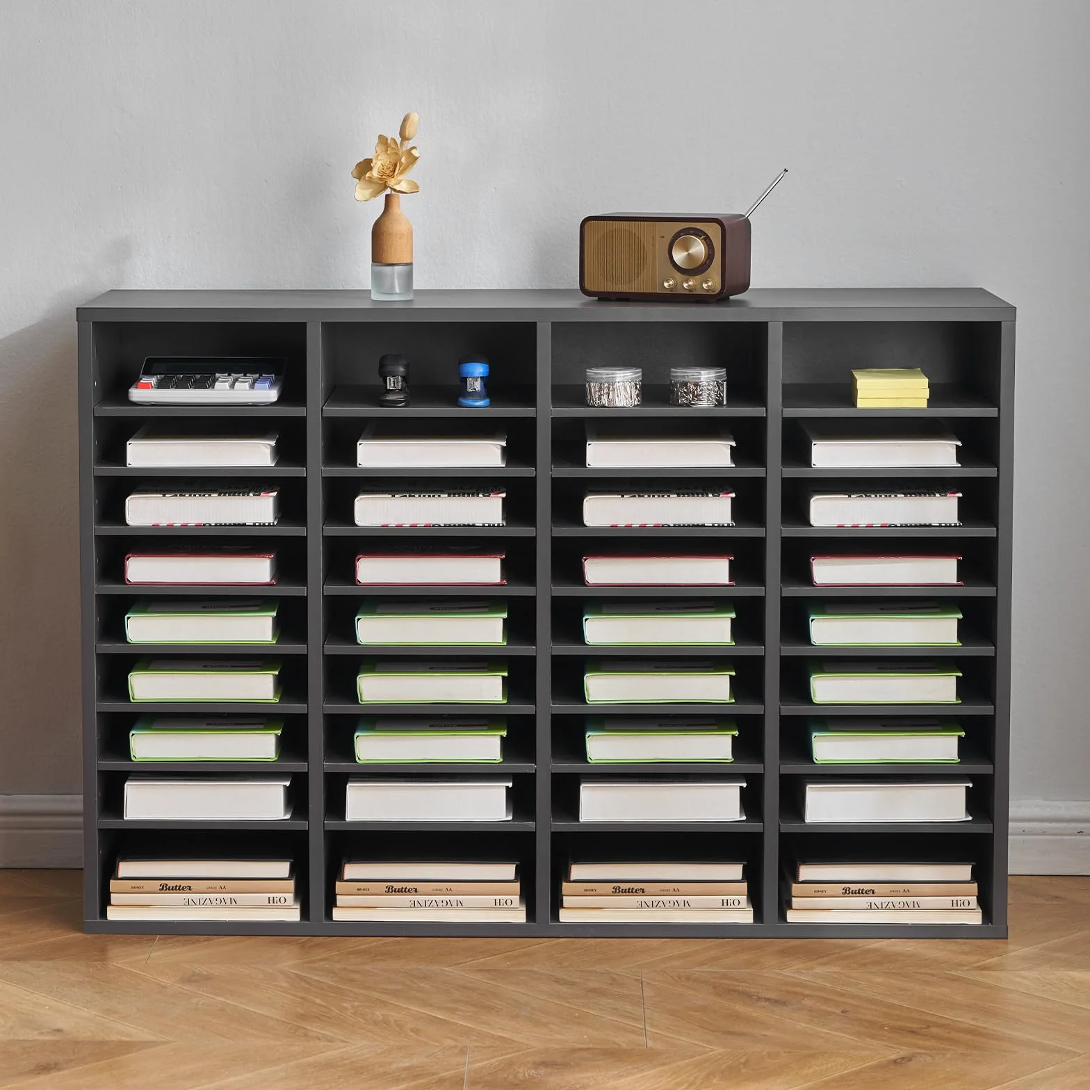 VEVOR Organizador de Literatura 997x305x680 mm 36 Compartimentos Estantes Ajustables Gris