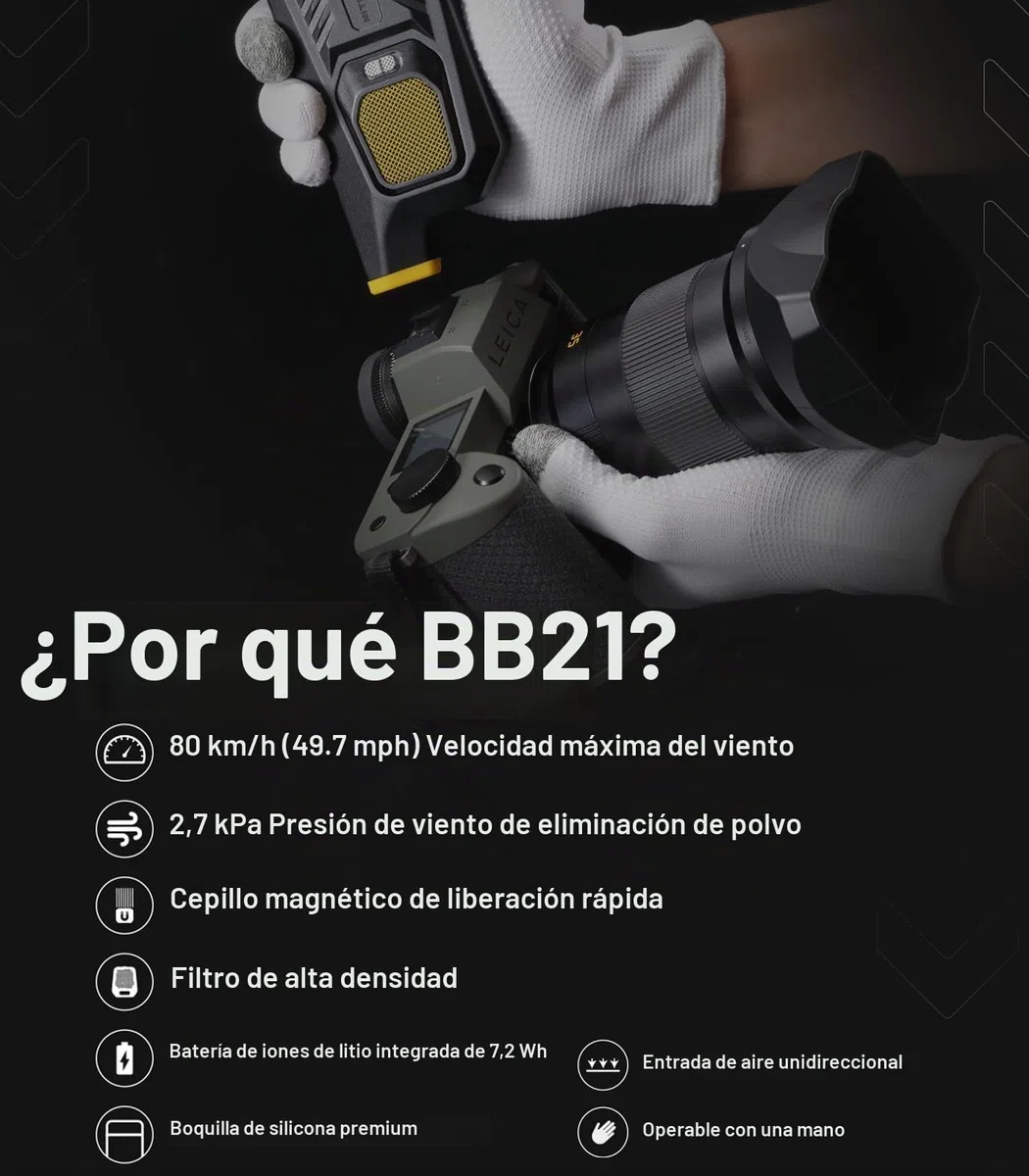 Nitecore Blowerbaby BB21 - Soplador de aire electrónico de limpieza de 2,7 kPa con cepillo de liberación rápida para limpiar lentes de cámara y más