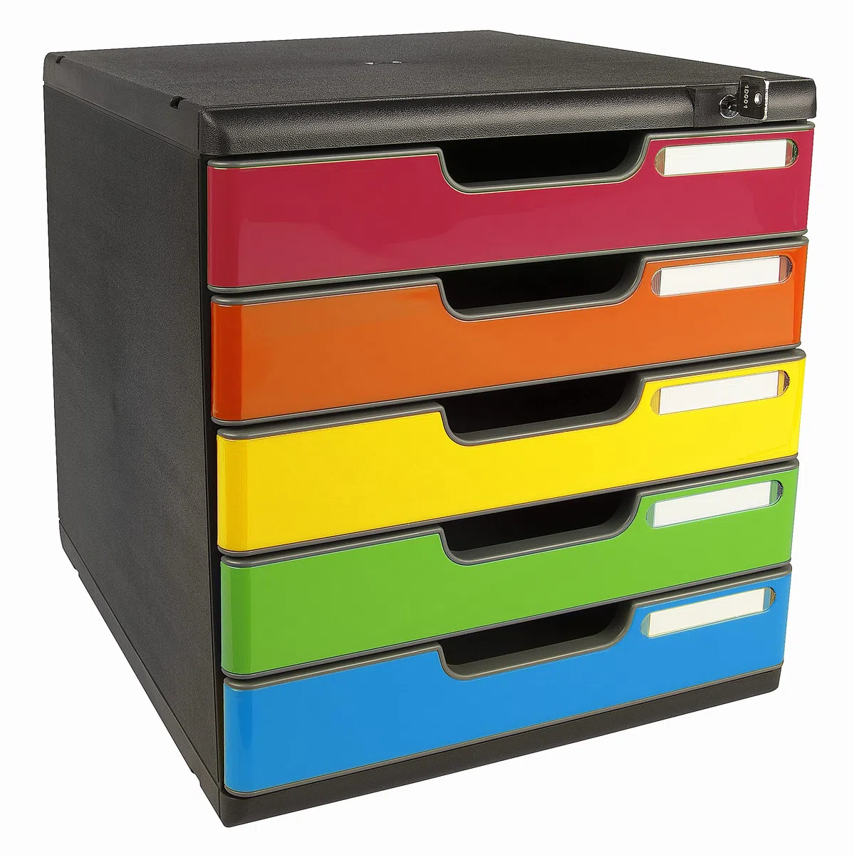 Exacompta MODULO A4 Caja de 5 cajones con cierre de llave para documentos A4+ 35x28,8x32 cm Negro/arlequín brillante