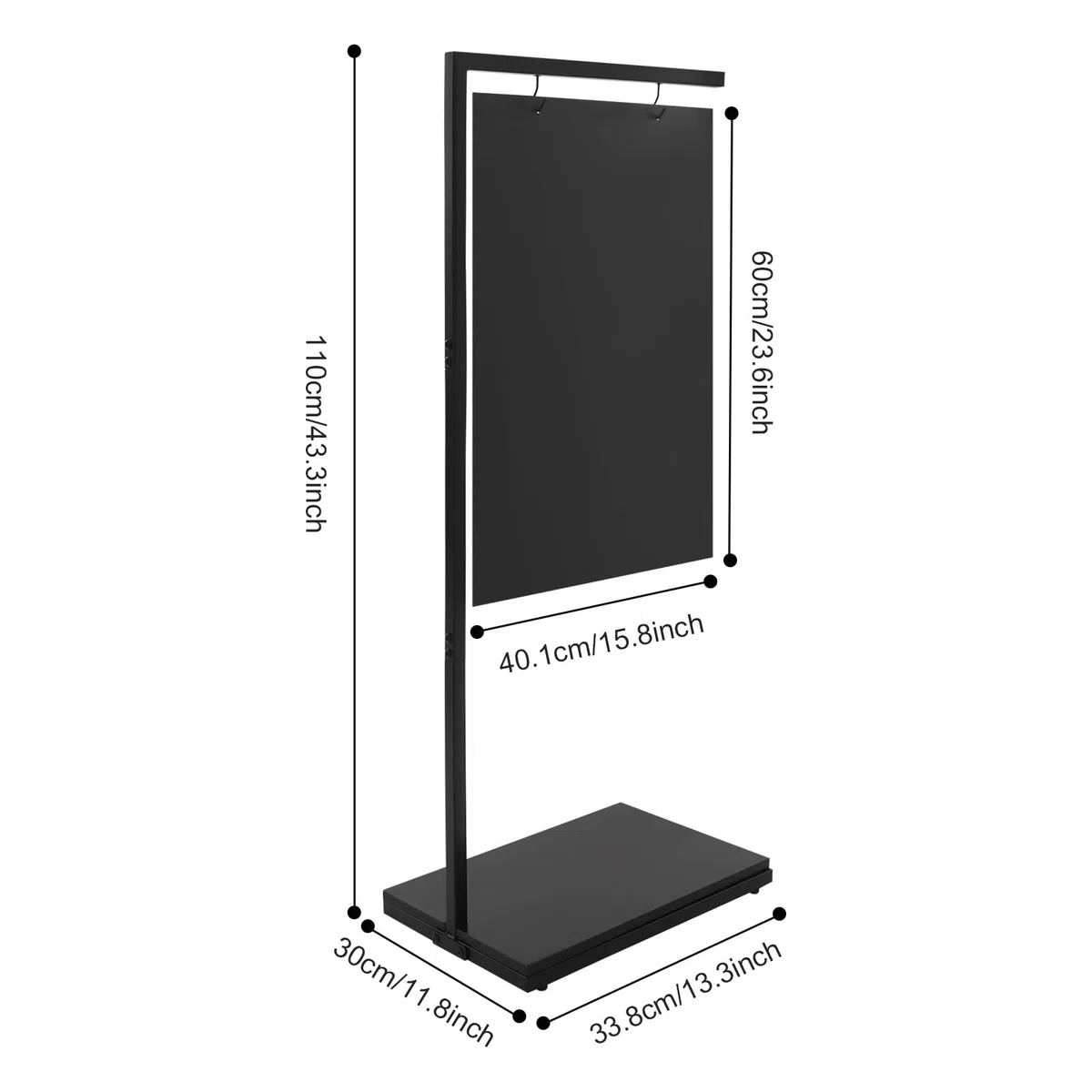 Pizarra de tiza, 38 x 30 x 110 cm, grande, de pie, cartel exterior para cafetería, cartel portátil de doble cara para colocar mensajes publicitarios