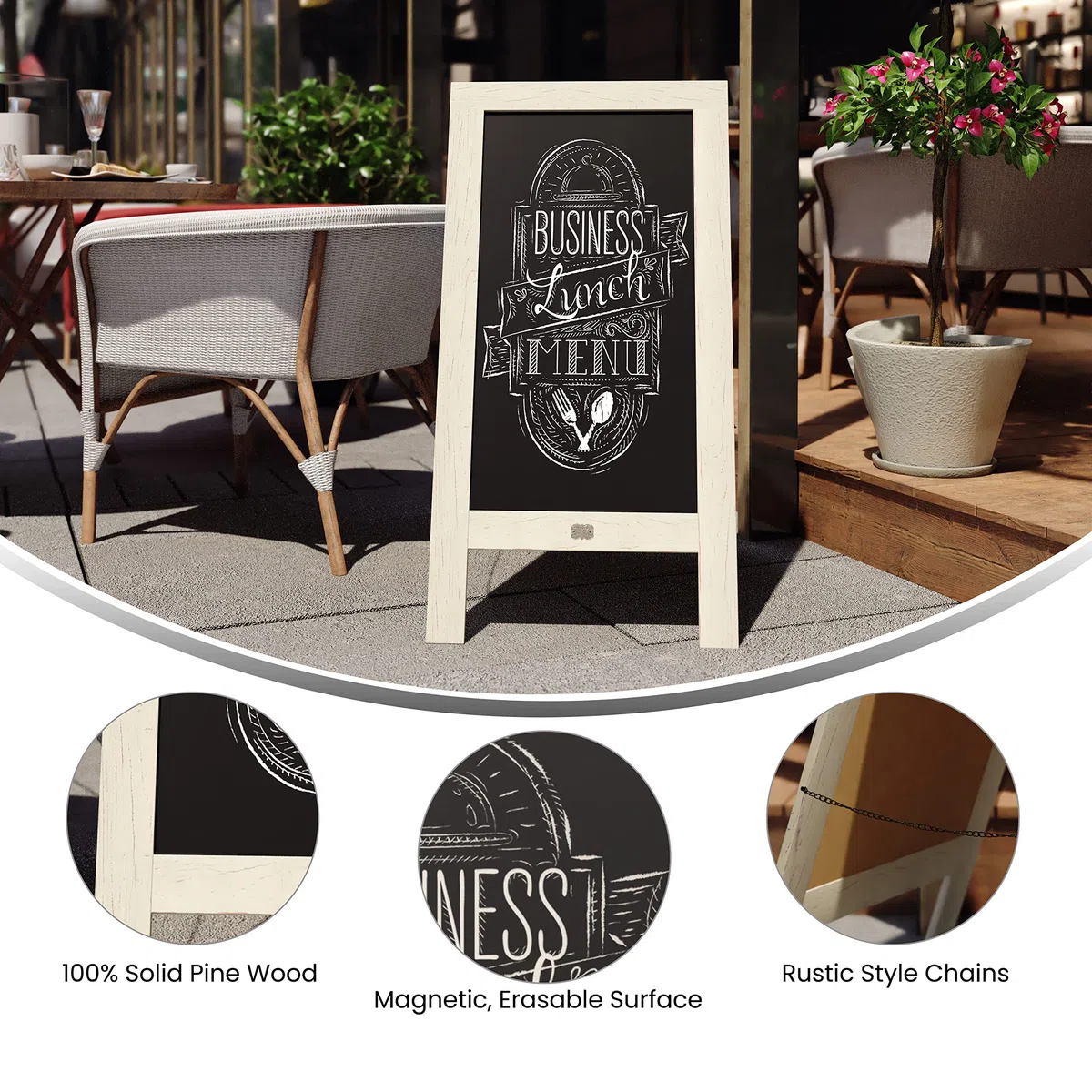 HBCY Creations Pizarra de tiza en forma de A, blanco, grande, rústico, para cafetería, con marco de madera y superficie de escritura no porosa, para tiendas, eventos o fiestas, 20 x 40 / 51 x 102 cm