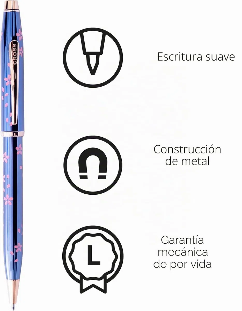 Cross Century II Cherry Blossom - Bolígrafo (trazos M, color de escritura: negro, mecanismo de giro, incluye caja de regalo), color azul translúcido, herrajes de acero inoxidable chapado en oro rosa