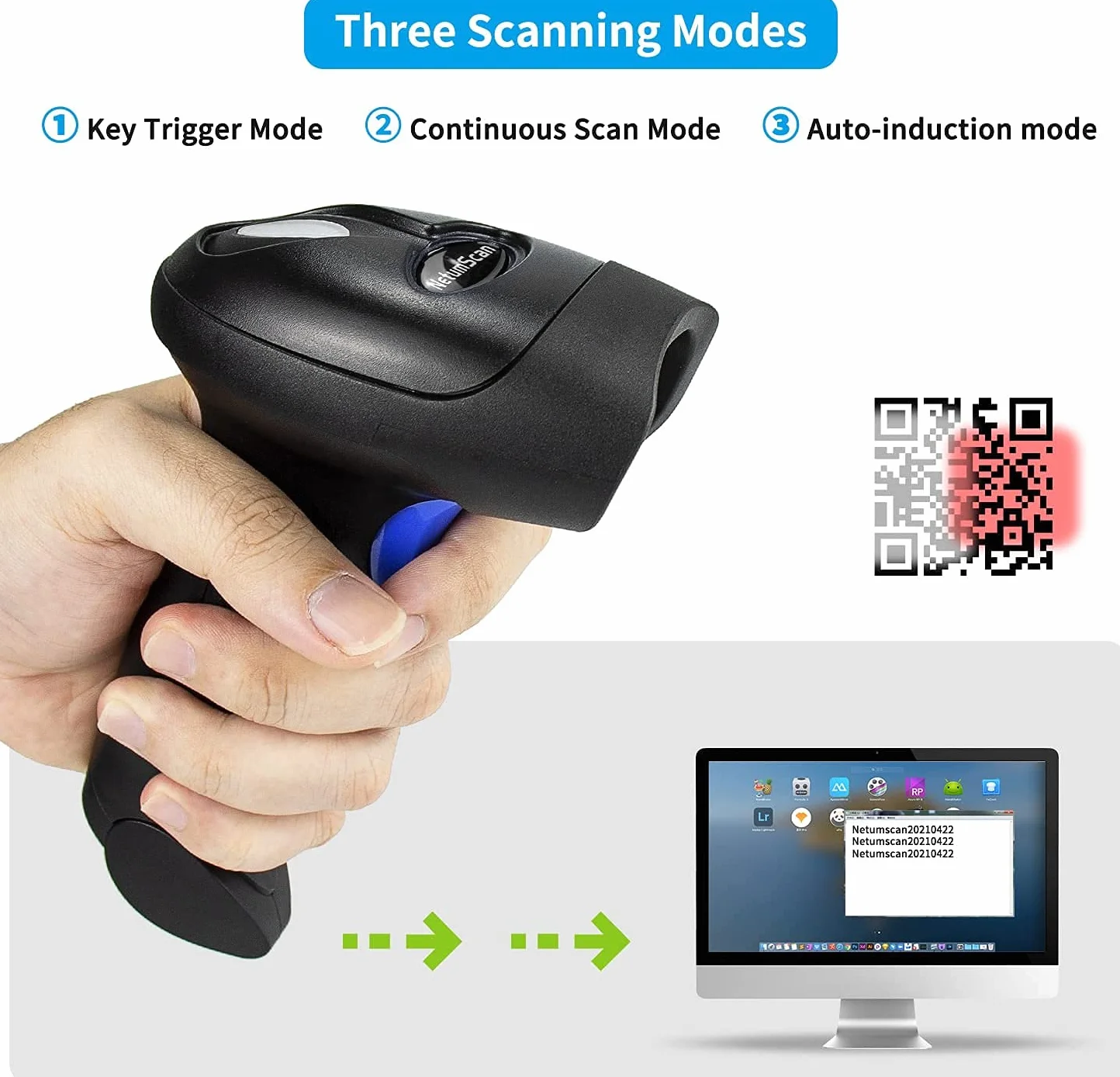 NetumScan - Lector de códigos de Barras 2D - Lector/Imager de códigos de Barras QR portátil (PDF417, QR, Data Matrix) con Cable USB para PC, Mac, portátiles y NSL5