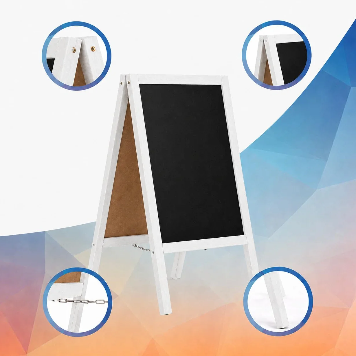 MG Design Pizarra Caballete Madera 60 × 120 cm Doble Cara Marco Blanco Plegable
