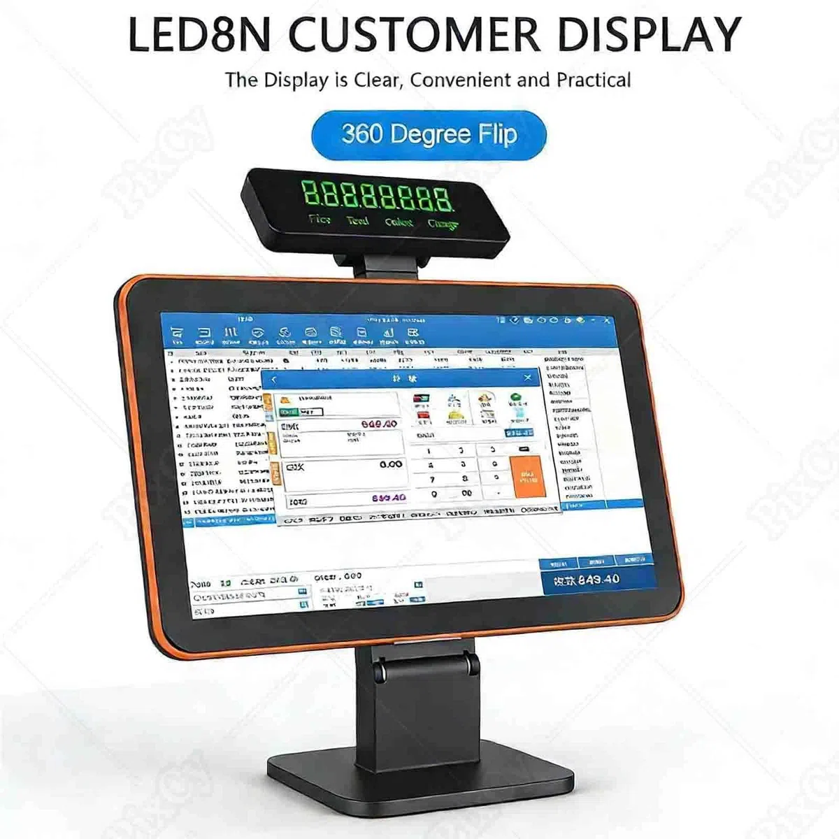 PixCy Tpv Tactil Hosteleria, Caja Registradora con Ticket,15,6" Doble Pantalla + Impresora Térmica + Escáner Portátil,Gestión Pedidos + Pago Cobro,Restaurante/Bar,Comerciantes Double