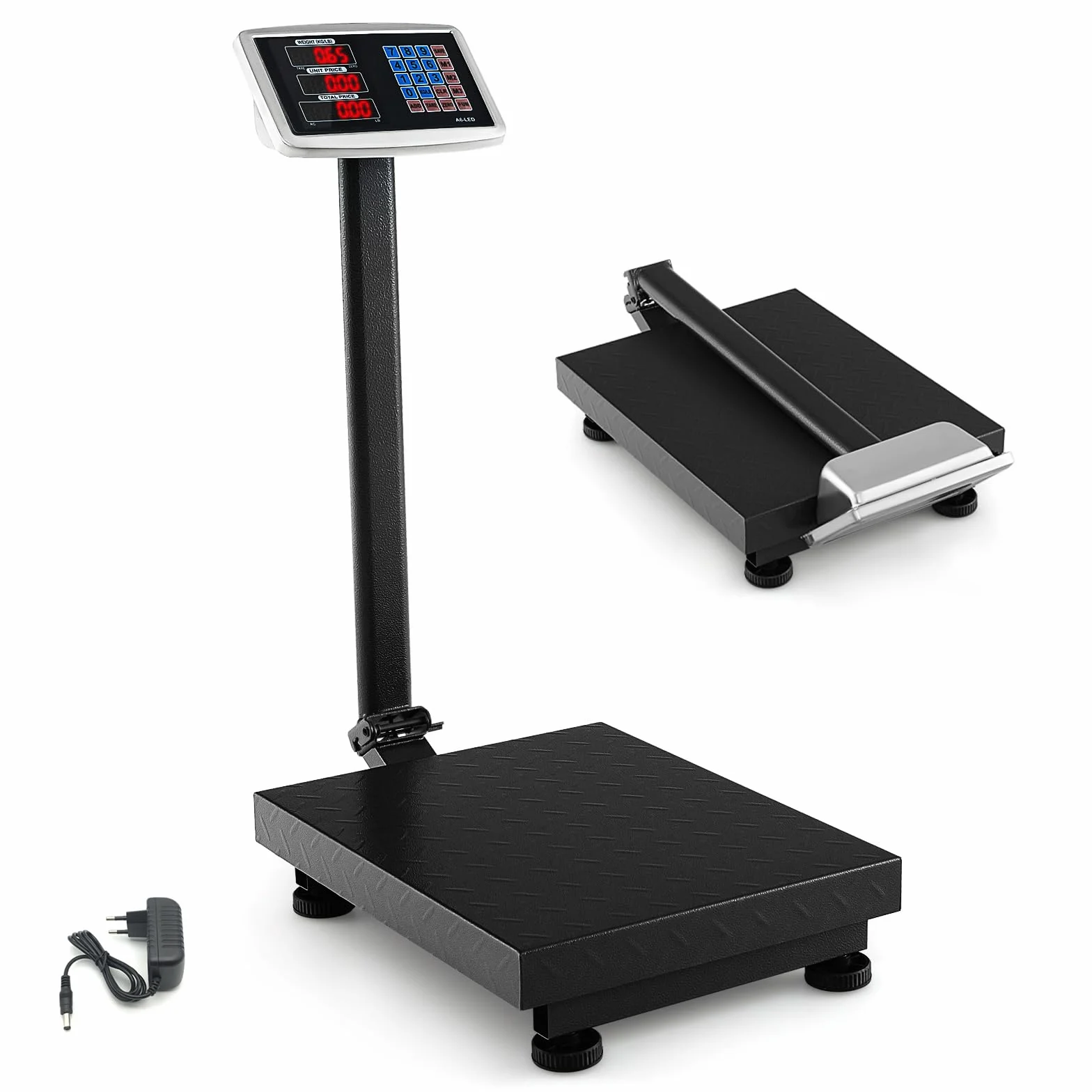 RELAX4LIFE Báscula Inteligente 300 kg/50 g, Industrial Plegable, Pantalla LED, Digital, Suelo, Red y Batería, Plataforma 50x40 cm
