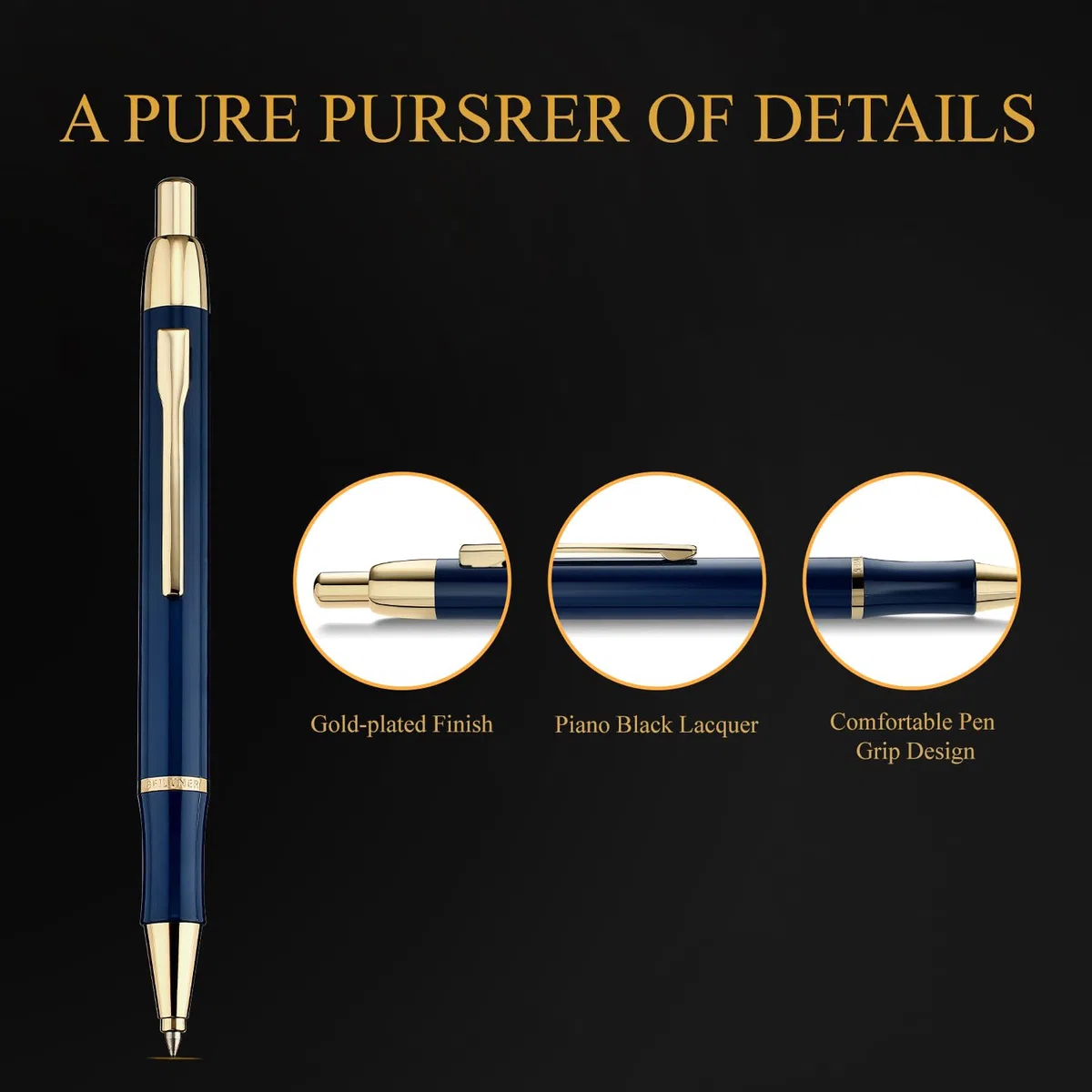 Bolígrafo de gel de lujo, revestimiento decorativo chapado en oro auténtico, punta mediana, con estuche de regalo.