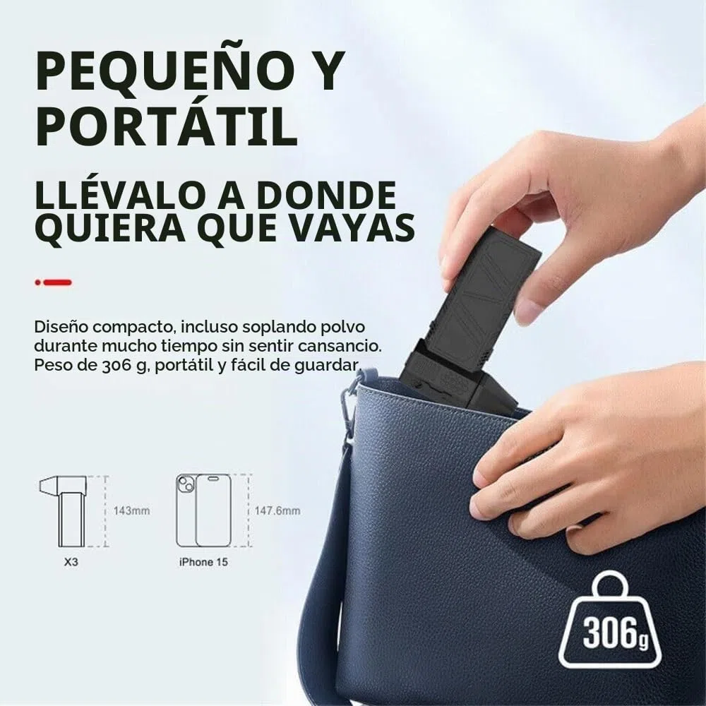 Hydrayne Air Blaster 2,0, Mini plumero de aire eléctrico Recargable Hydrayne, 3 engranajes ajustables, potente soplador de 130000 RPM con luz