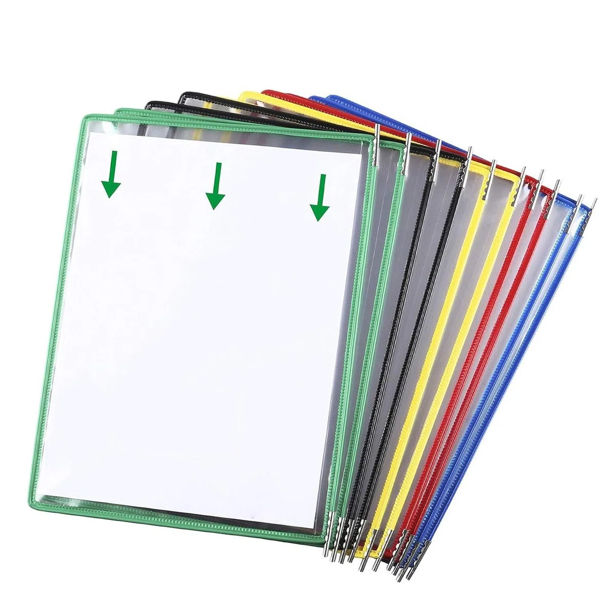 Carpeta, 10 bolsillos, expositor de menús pared, resistente metal y PVC for almacenamiento documentos A4 en oficinas restaurantes