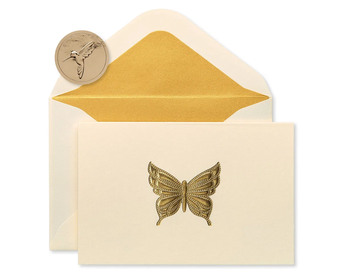 Papyrus Tarjetas en blanco con sobres, mariposa dorada, 16 unidades