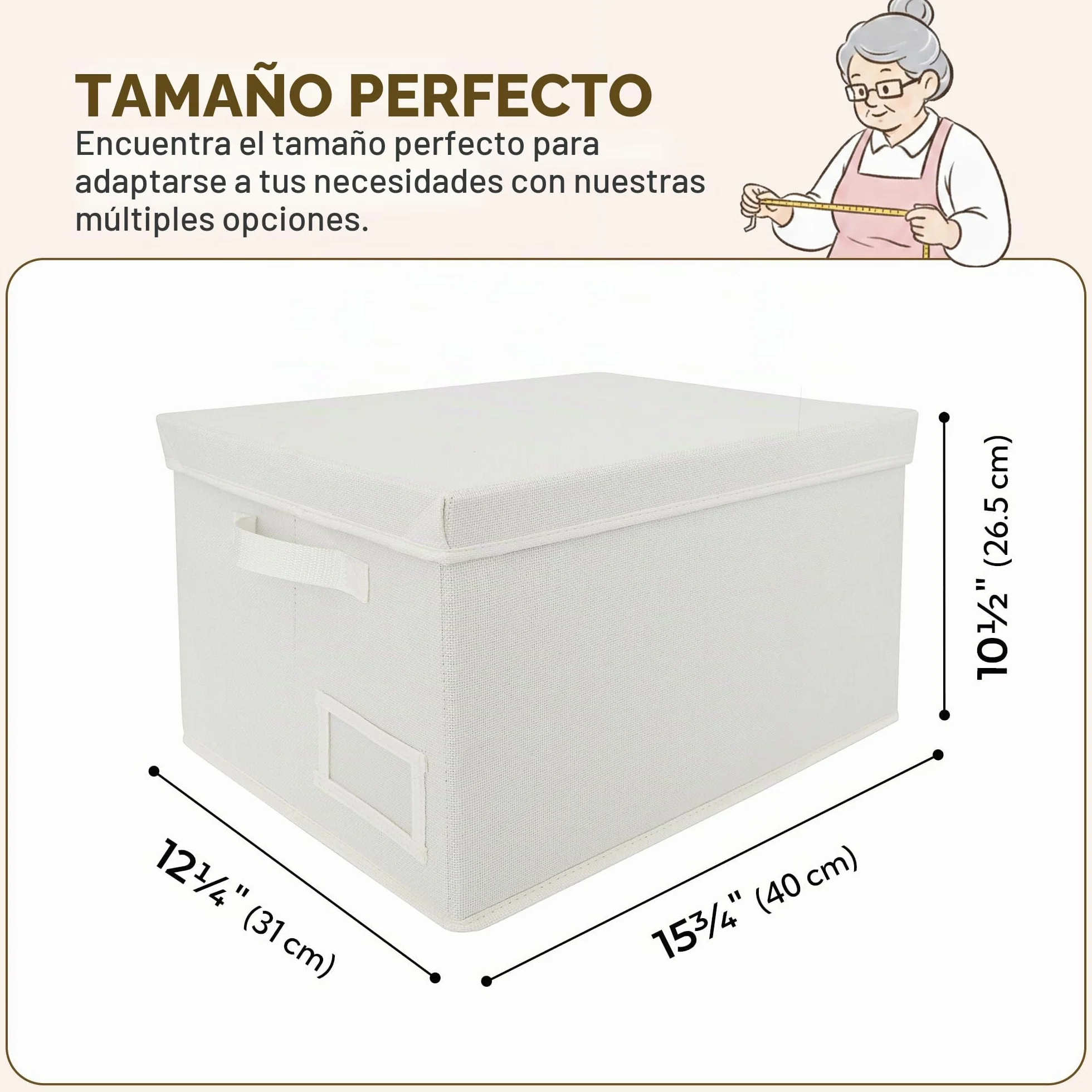 GRANNY SAYS Contenedores de tela con tapas, organizador de estantes para armario, color blanco perla, paquete de 3