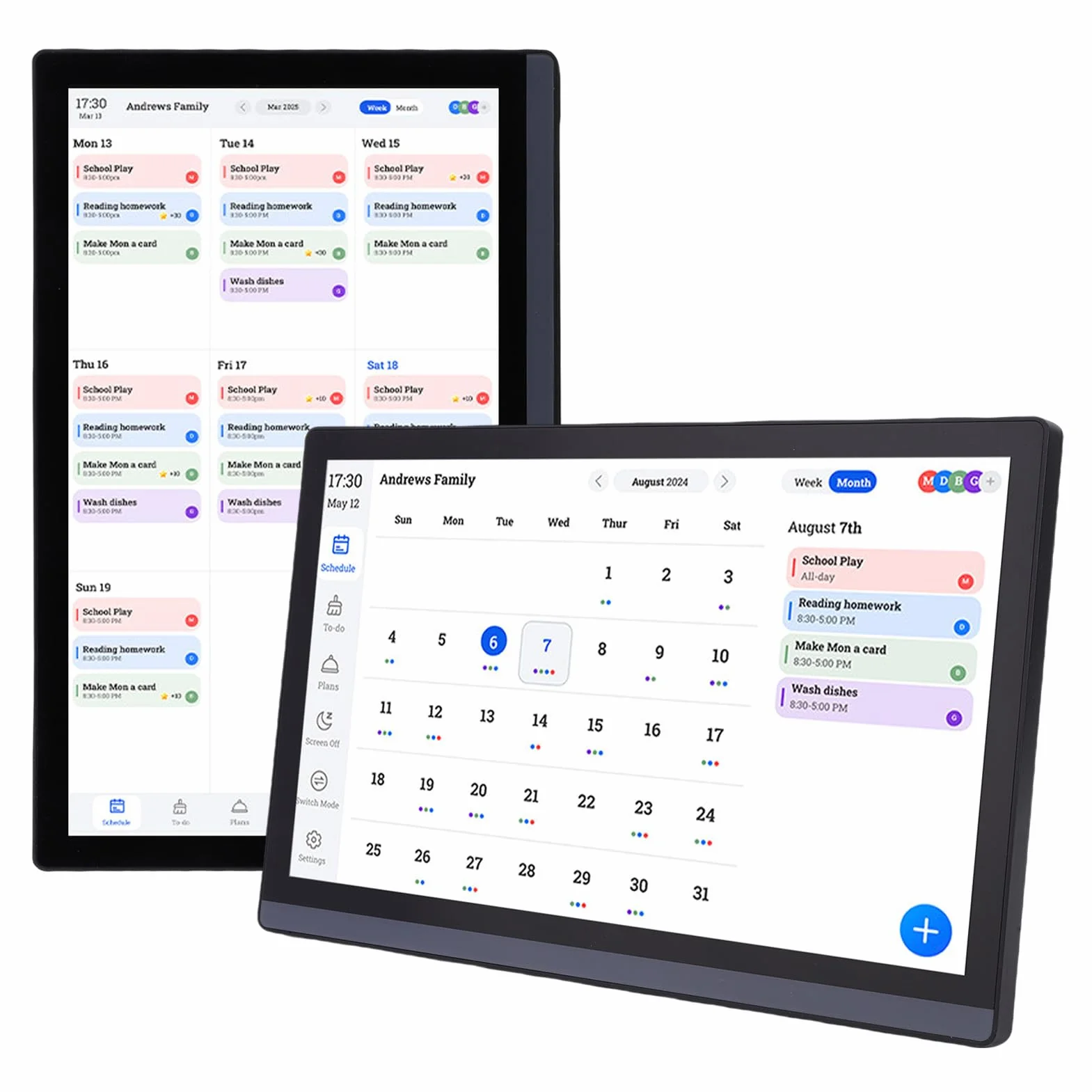 Garosa Calendario Electrónico Tabla de Tareas con Pantalla HD de 17,3 Pulgadas para Uso Doméstico y Coordinación Familiar (Enchufe de la UE 100-240V)