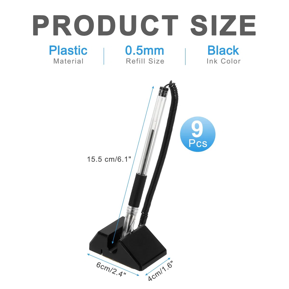 PATIKIL 9 Pcs Bolígrafo Seguro Con Cadena Adhesiva Y Soporte Para Bolígrafo, Bolígrafos De Recepción Para Escritorio Recambios De Tinta Negra Para Suministros, Negro