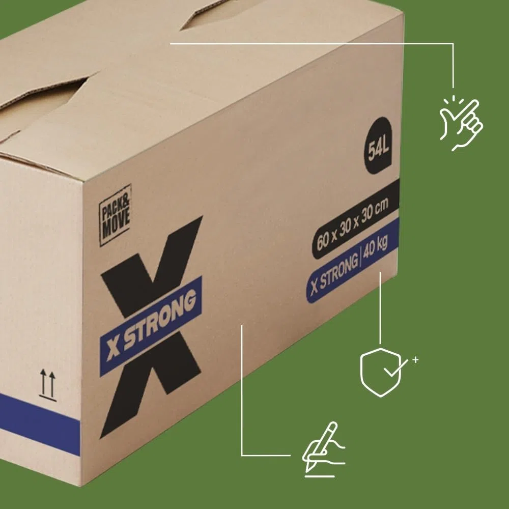 Pack and Move – Lote de 15 cajas de desplazamiento X Strong – 60 x 30 x 30 cm – Carga 40 kg – Extrema resistencia – Gran capacidad