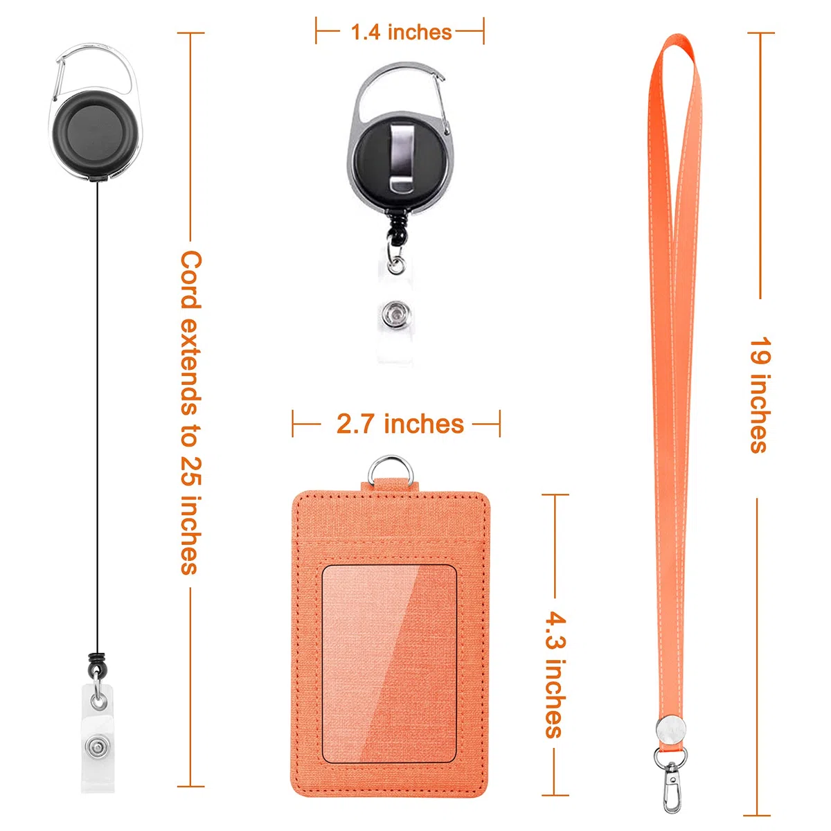 Life-Mate - Soporte para tarjetas de identificación con 1 ventana de identificación y 3 ranuras en 2 lados y correa para el cuello. Carrete de metal retráctil con clip para cinturón