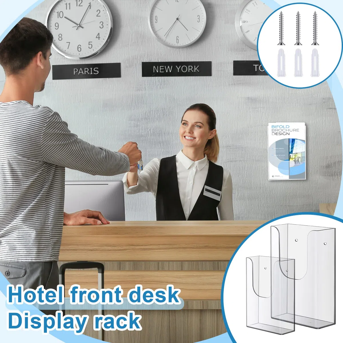 20 soportes acrílicos para folletos, soporte de pared de 4 x 6 pulgadas, soporte transparente para folletos, soporte para folletos, revistas, folletos con clavos para suministros de oficina en casa