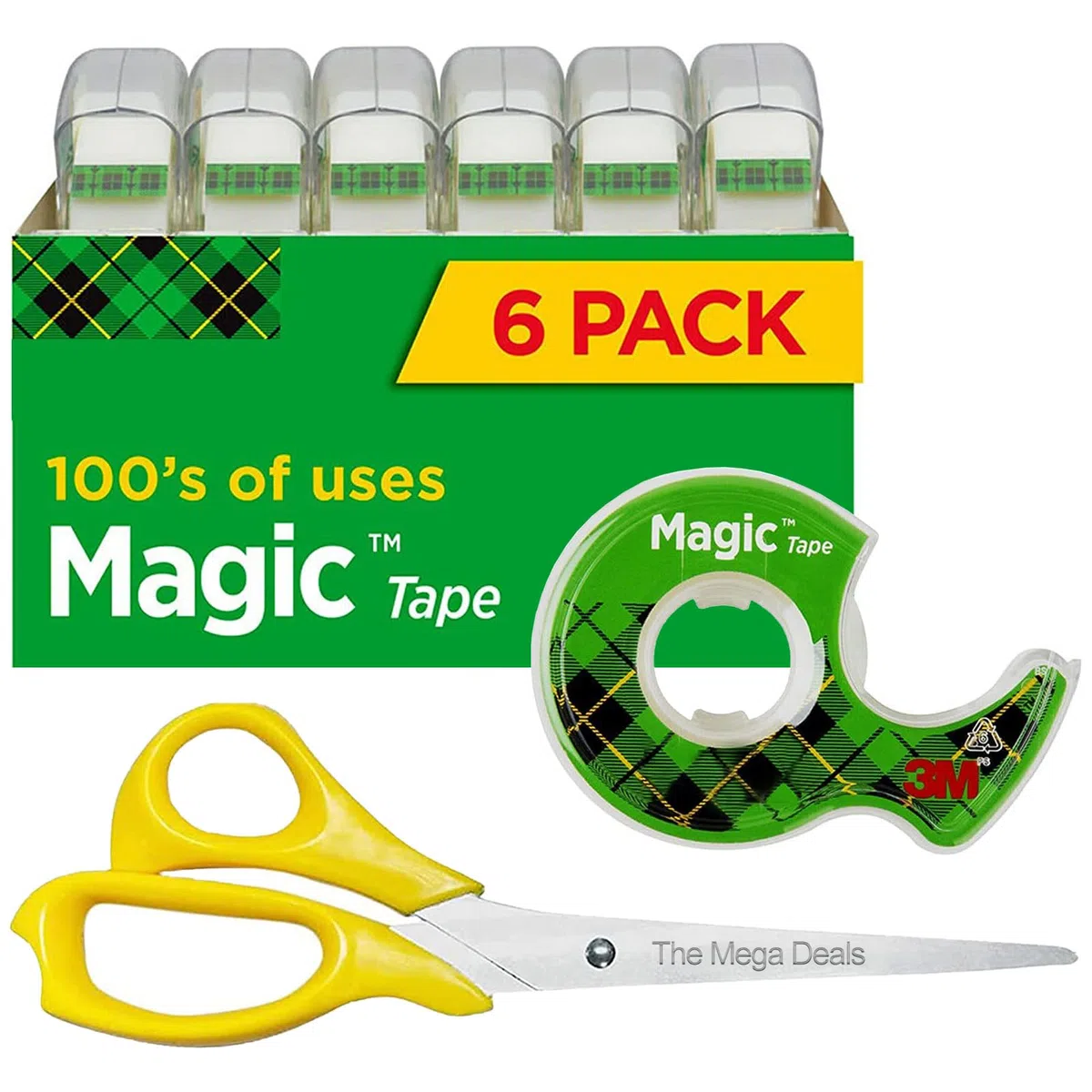 Cinta mágica, 6 rollos de cinta con dispensador de cinta, cinta invisible, cinta transparente, rollos de cinta de 1/2 x 450 pulgadas + tijeras multiusos
