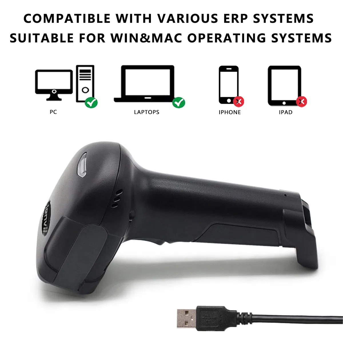 LENVII Escáner de códigos de Barras 2D USB, QR Lector de Códigos de Barras | con Cable, Plug & Play, 1D/2D QR,PDF417, DataMatrix,Para supermercados tiendas,bibliotecas,almacén,POS Barcode Scanner(Negro)
