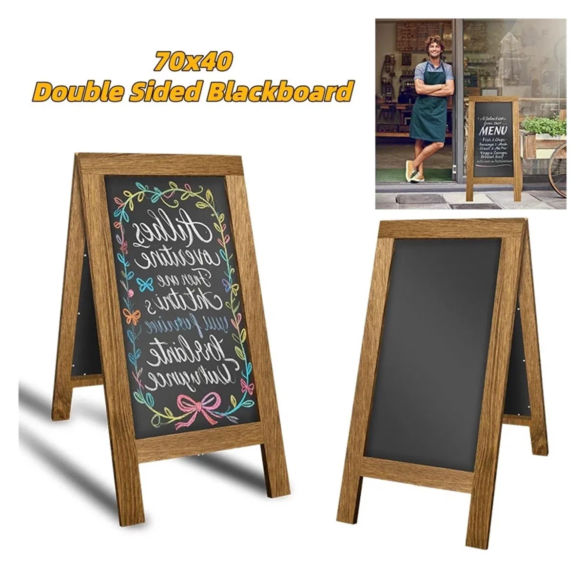 Pizarra Doble Cara Pizarra con marco de madera doble cara, menú cafetería, letrero pavimento, sándwich, Pub, tienda, soporte publicidad exterior negocios