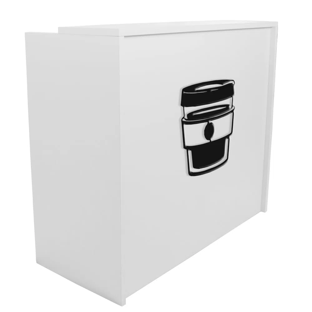 Mostrador de Recepción para Hostelería, Cafetería. Mesa Mostrador con Diseño en Relieve Vaso Café (80cm Ancho, Blanco)
