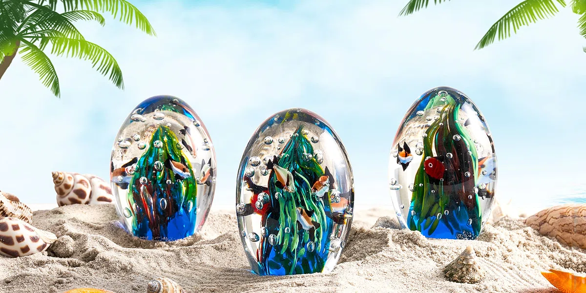 EUSTUMA Mundo Submarino de Cristal Soplado a Mano - Portapapeles para Oficina, Decoración Interior, Objeto de Colección, Decoración Acuario, Amantes del Océano