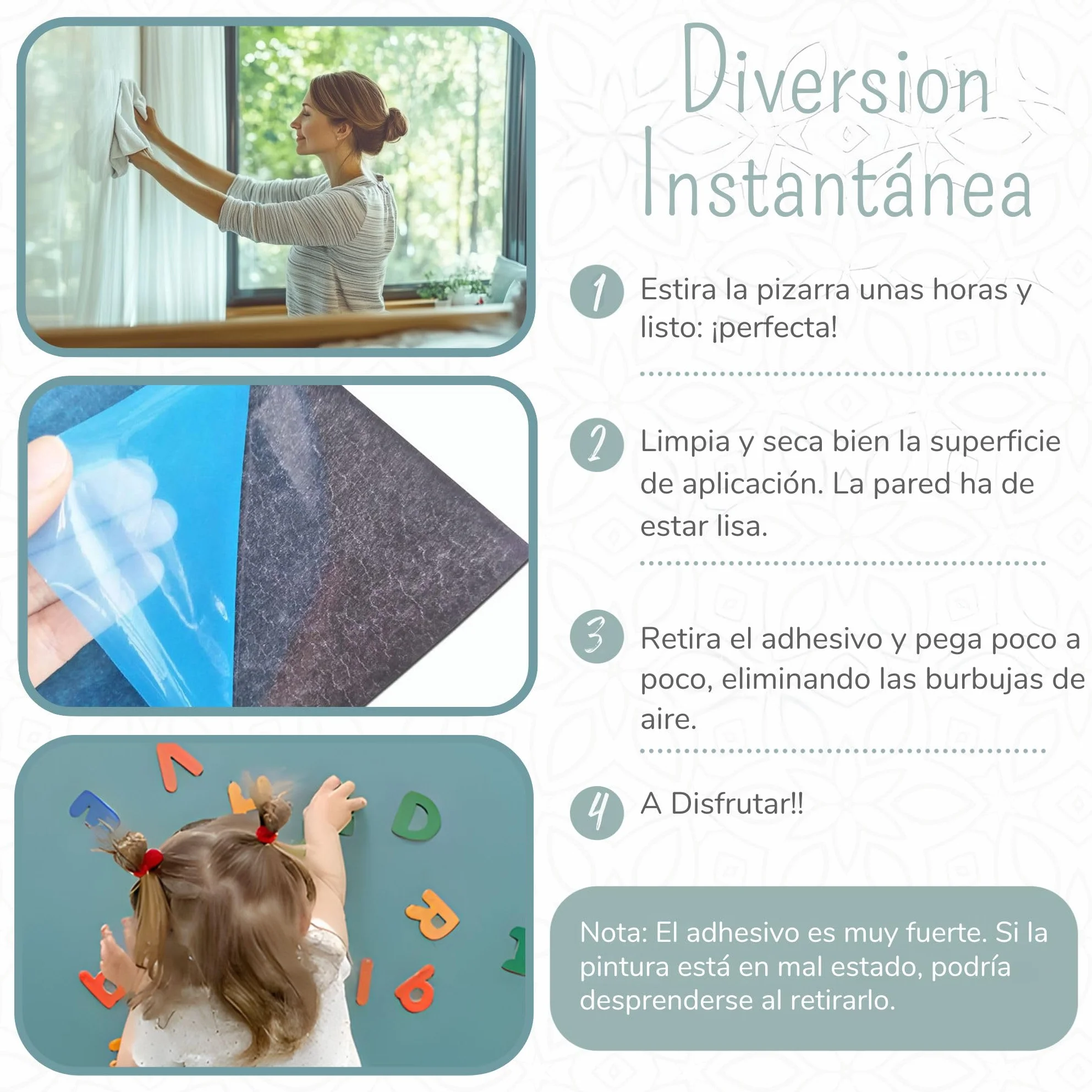 Pizarra Magnética Infantil Adhesiva Arco Color Tizas 120x60 cm