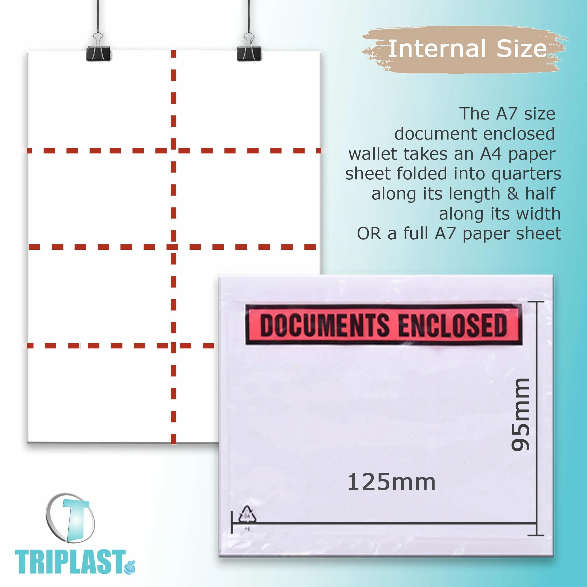 Triplast 4000 x A7 impreso documento cerrado (95 x 125 mm) | Sobres de plástico transparente con cierre autoadhesivo/fundas/bolsillos/carteras | Adjunta facturas, listas de embalaje y notas de