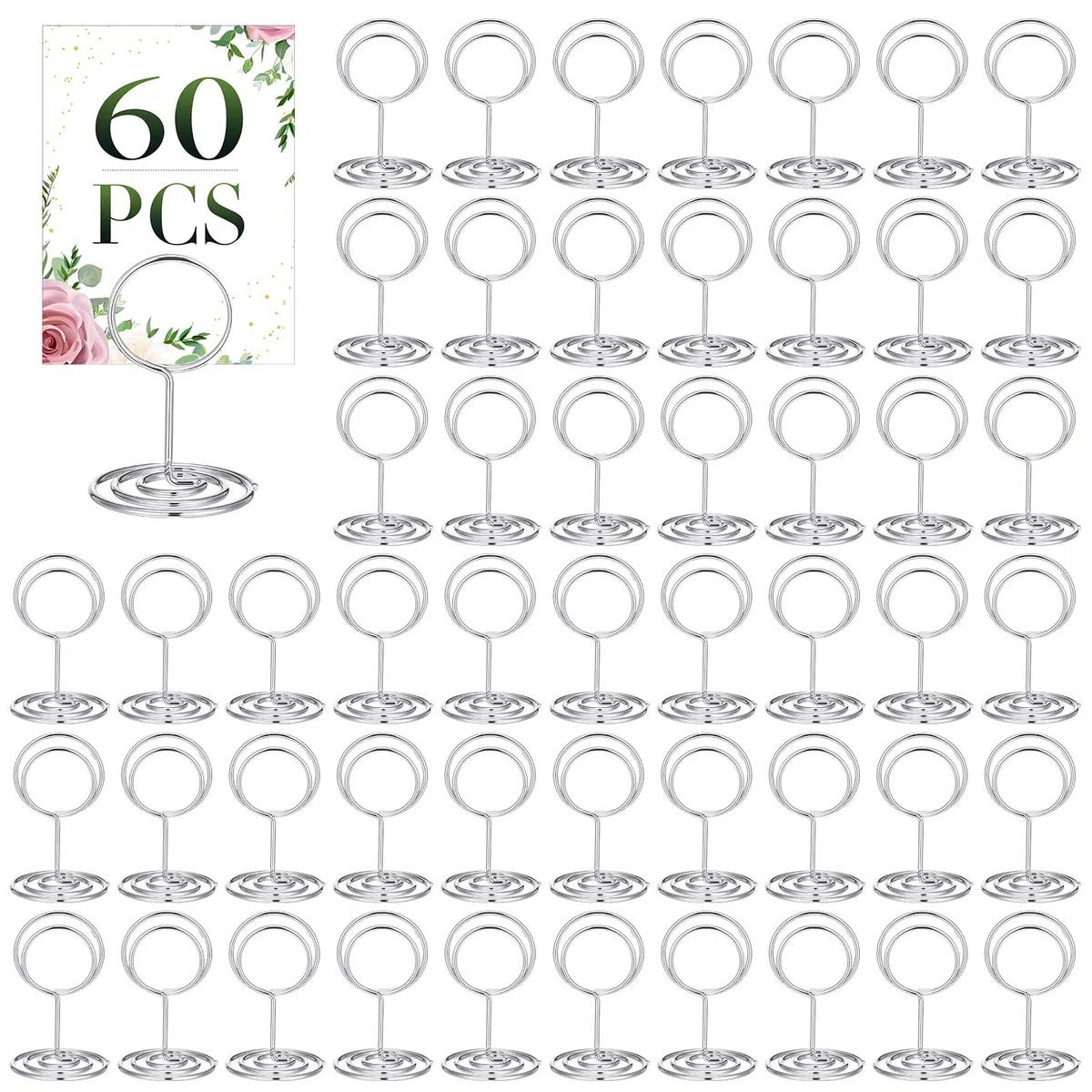 60 soportes para números de mesa, mini soportes para tarjetas de 5 cm, soportes para números de mesa, soportes para notas de oficina, soporte para tarjetas de nombre, clips de alambre, soporte para