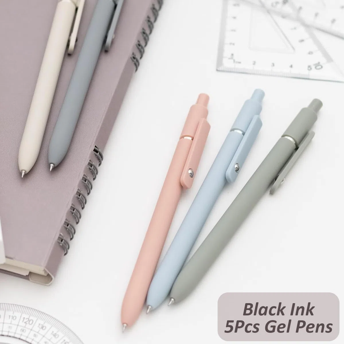 ACEES Bolígrafos de gel, 5 bolígrafos de tinta negra de punta fina de 0,5 mm con escritura suave, bolígrafos de secado rápido para diario, bolígrafos bonitos y estéticos, suministros escolares de