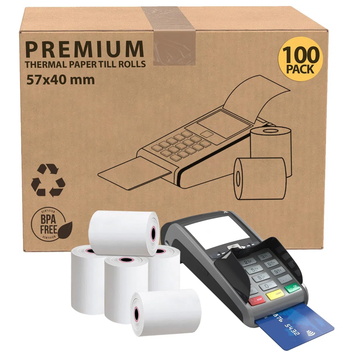 iSOUL Rollo de papel para máquina de tarjetas de crédito de 57 x 40 mm, paquete de 100 POS, rollos PDQ, rollos de impresora térmica de recibos para rollos de máquina de tarjetas de crédito, compatible