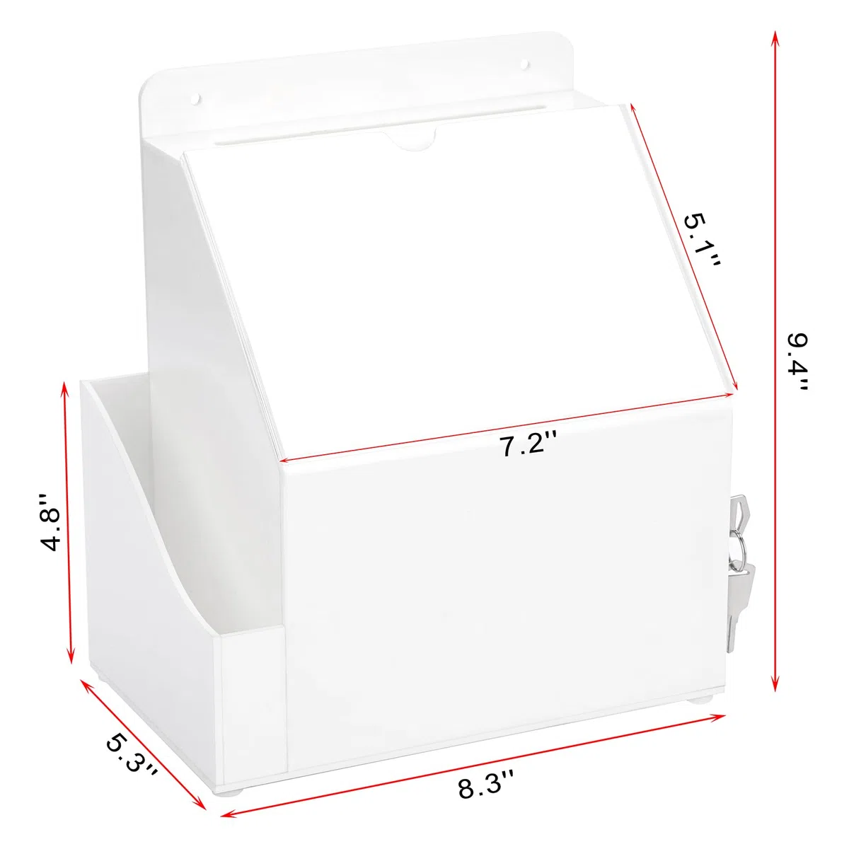BTSKY Caja de sugerencias de acrílico con cerradura, caja de donación acrílica montada en la pared con ranura para letreros de 5 x 7 pulgadas, urnas de oficina con bolsillo lateral, cajas de colección