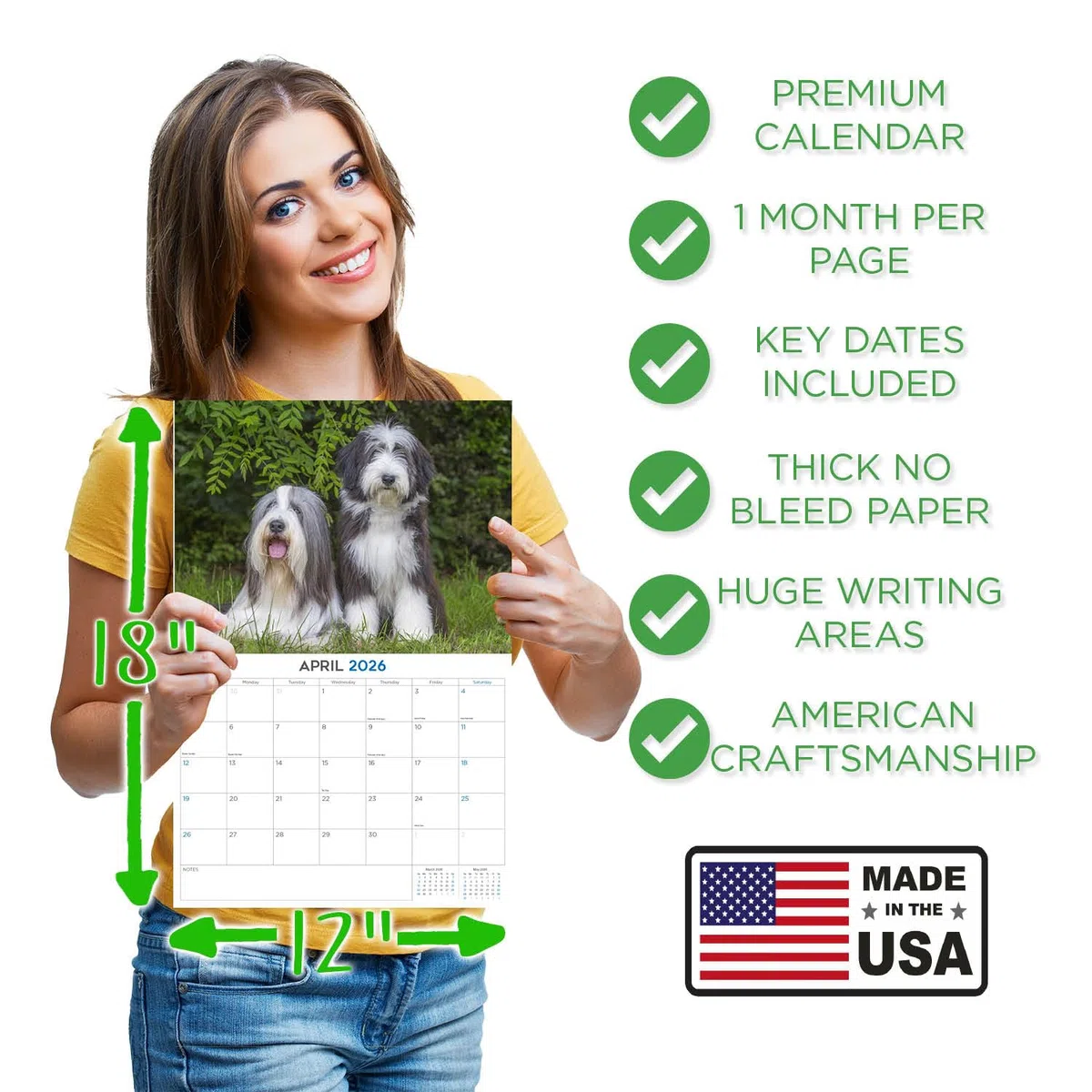 Calendario 2024 2025 de Collie barbudo – Calendario mensual de pared de raza de perro – 12 x 18 pulgadas abierto – Papel grueso que no se corre – Regalo – Calendario académico para profesores
