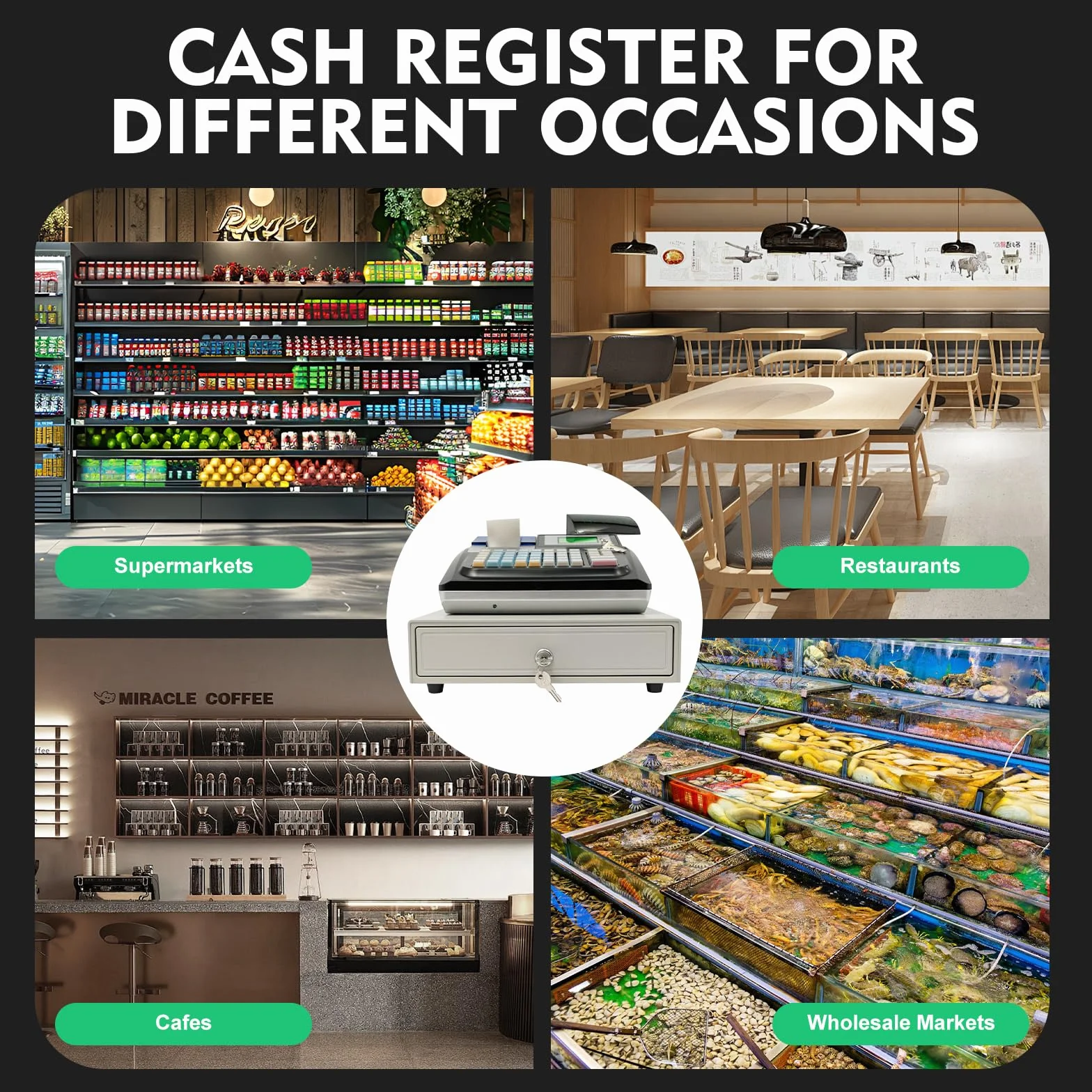 Caja registradora electrónica, sistema de 48 teclas, caja registradora electrónica con doble pantalla LED, para comercio minorista, restaurante