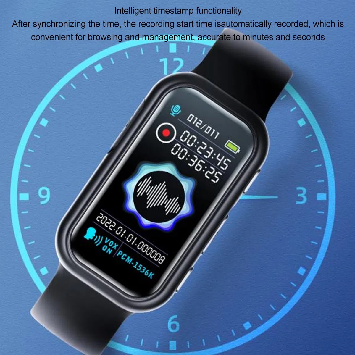 Reloj con Grabadora de Voz, Pulsera con Grabadora Digital Reloj con Grabadora de Voz Reducción de Ruido HD Reproductor de MP3 Cifrado de Archivos Grabadora Activada por Voz Reloj