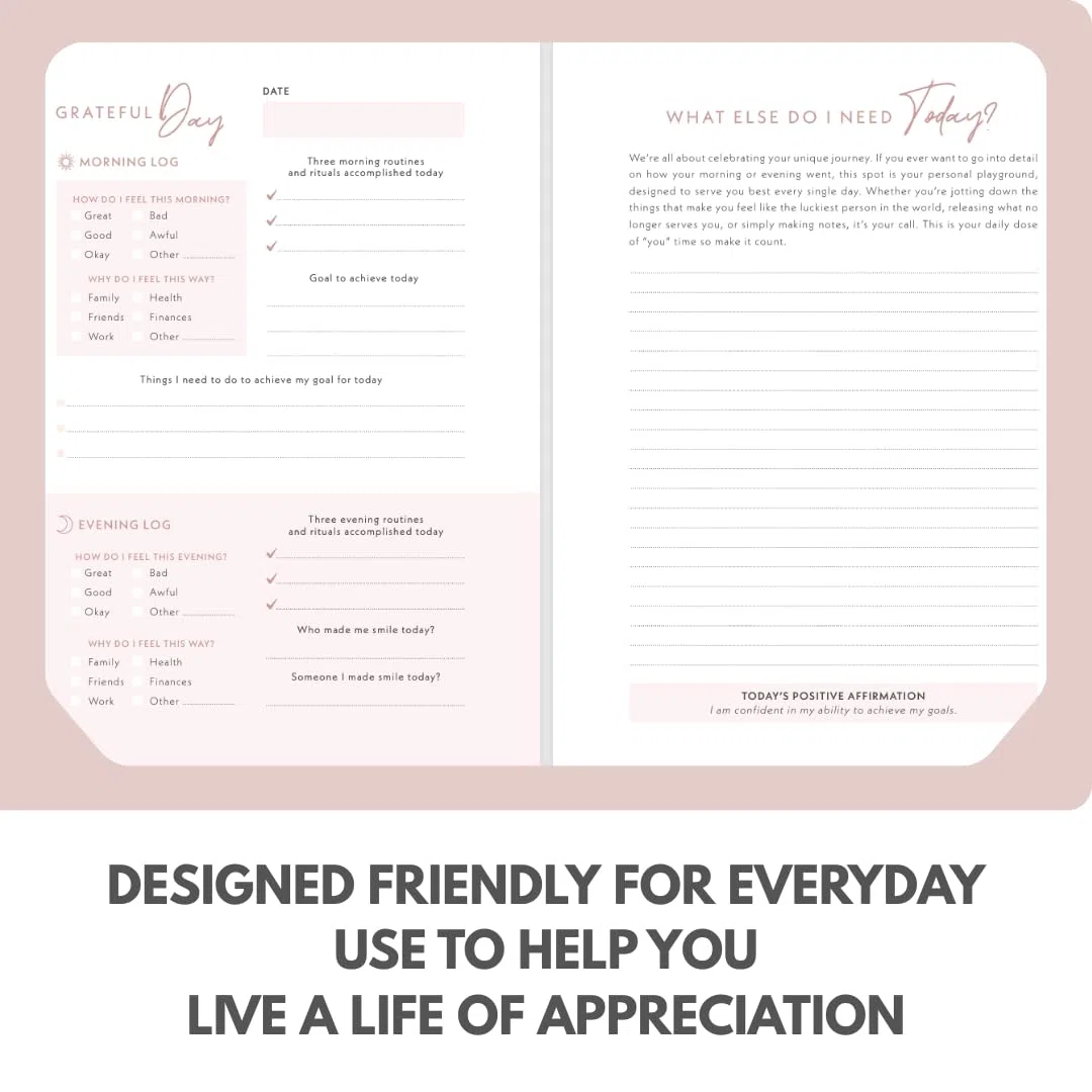 Diario de gratitud para mujer: indicaciones de agradecimiento y afirmaciones positivas diarias, planificador guiado y regalo pensado para diario de amor propio y felicidad, azul marino