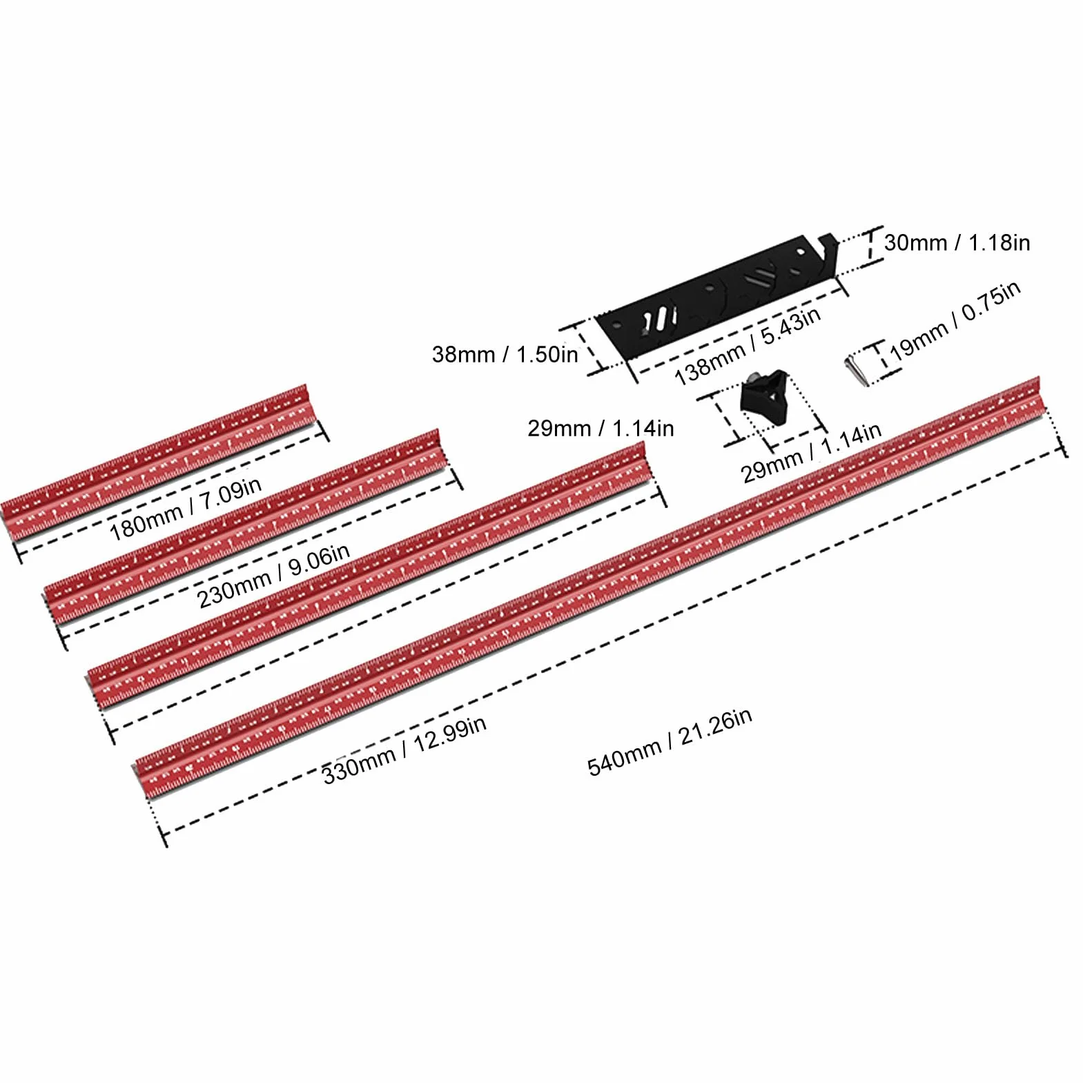 Juego de reglas de medición de carpintería profesional de 4 piezas 6 8 12 20 pulgadas Regla de escala de arquitecto de aleación de aluminio con escalas imperiales métricas para