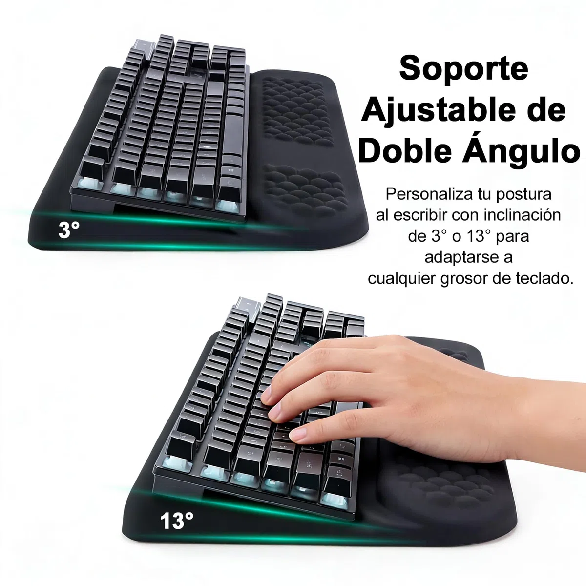 LIMOUS Reposamuñecas Ergonómico para Teclado, Soporte Elevador Ajustable 2 Ángulos con Caja de Almacenamiento, Almohadilla Ola de Espuma Viscoelástica, Base Antideslizante para Oficina y Gaming-Negro