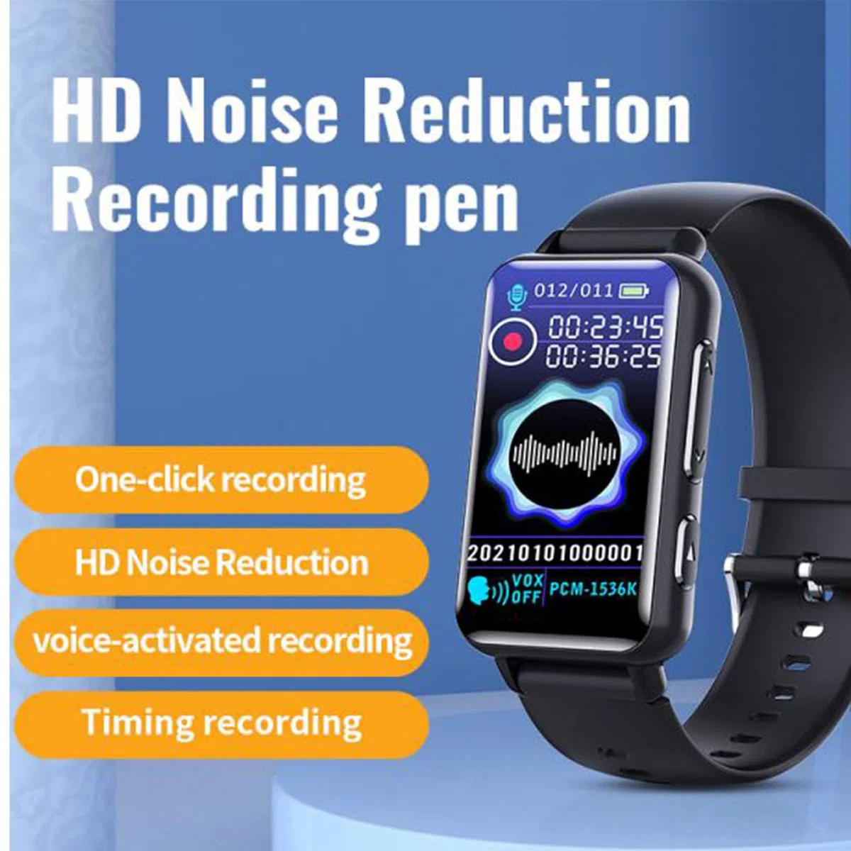 Reloj Grabador de Voz, Reproductor de Música MP3 con Pantalla IPS de 1,47 Pulgadas, Dispositivo de Grabación de Sonido con Reducción de Ruido HD con Grabación con Temporizador de