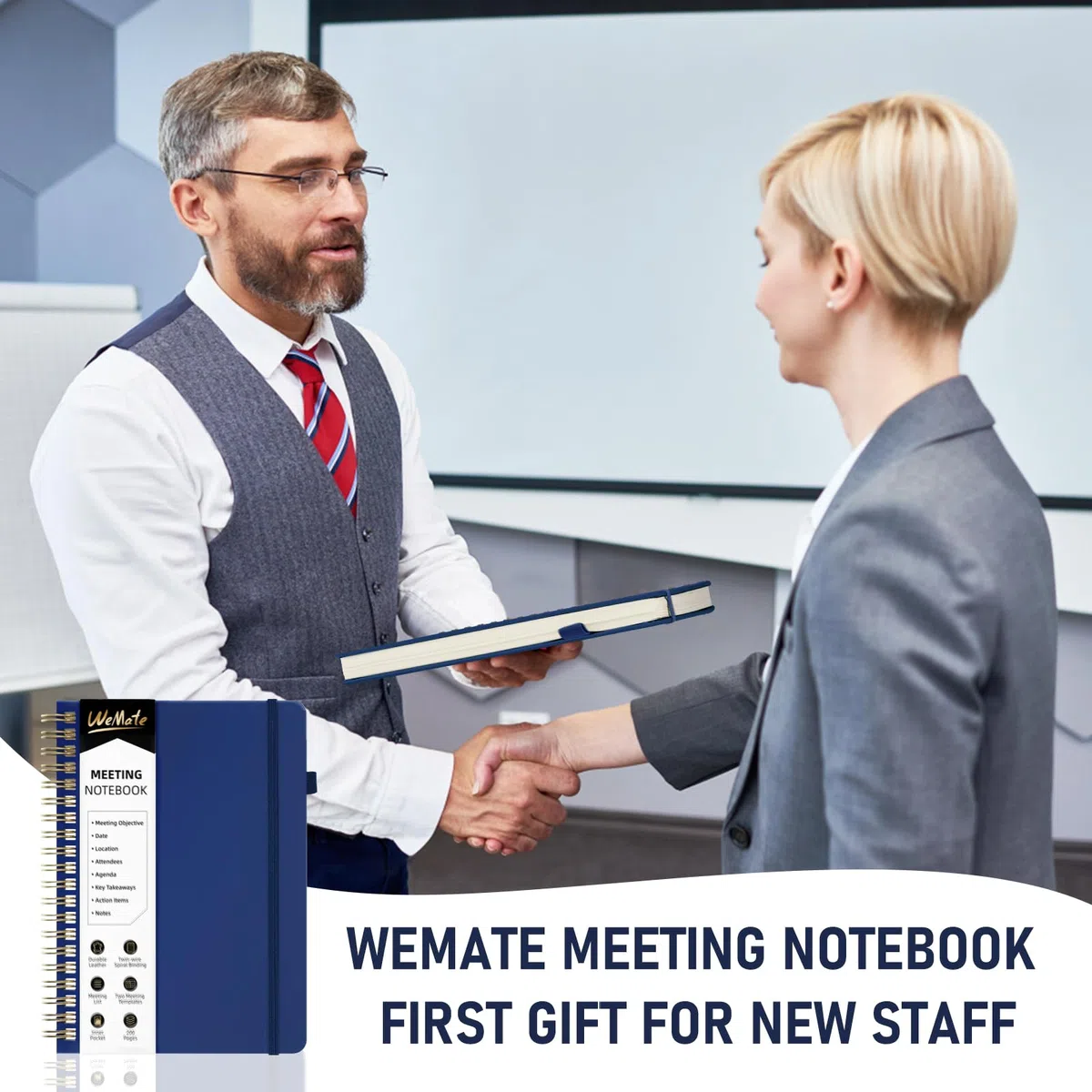 WEMATE Cuaderno de reuniones para el trabajo B5 (7 x 10 pulgadas), cuaderno de trabajo de piel sintética con agenda, artículos de acción y notas, 200 páginas para hombres y mujeres, personal y