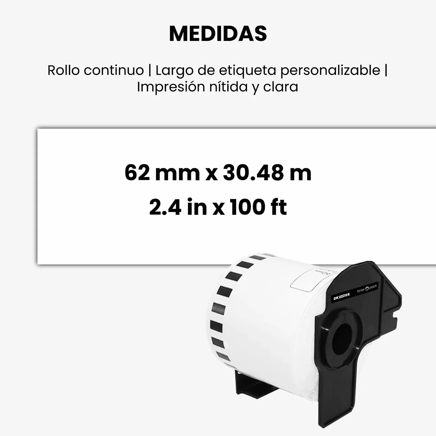 TONER PACK DK-22205 Compatible Rollo de Etiquetas DK-22205 [62mm x 30.48m] - Cinta continua de papel blanca para Brother P-Touch QL-500 550 570 700 710W 720NW 800 810W 820NWB 1050 1100 (20 Unidades)