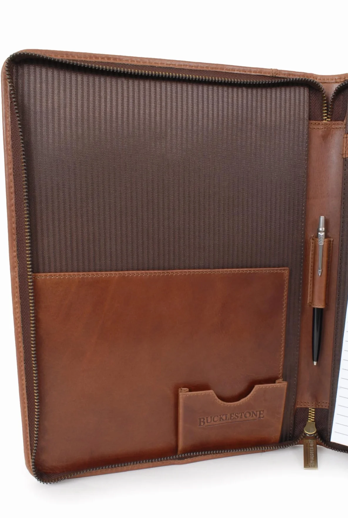 Portadocumentos Hombre en Cuero - Carpeta A4 y Portafolio de Viaje - Porta Tablet y Cuaderno de Trabajo - London - Marrón