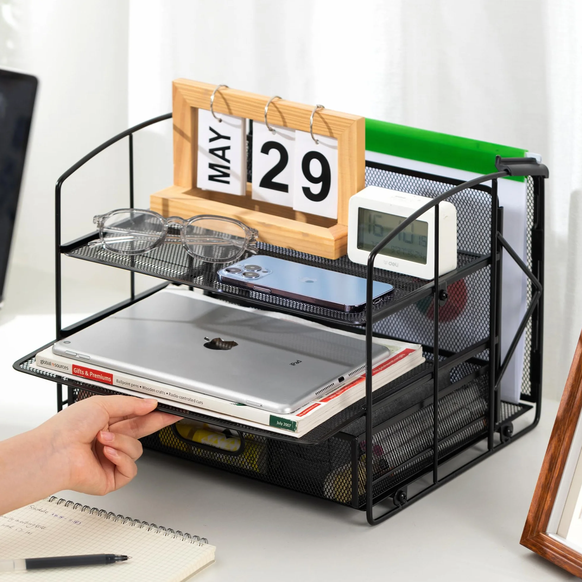 Amazon Basics Organizador de escritorio 3 bandejas cajón deslizante soporte colgar archivos negro