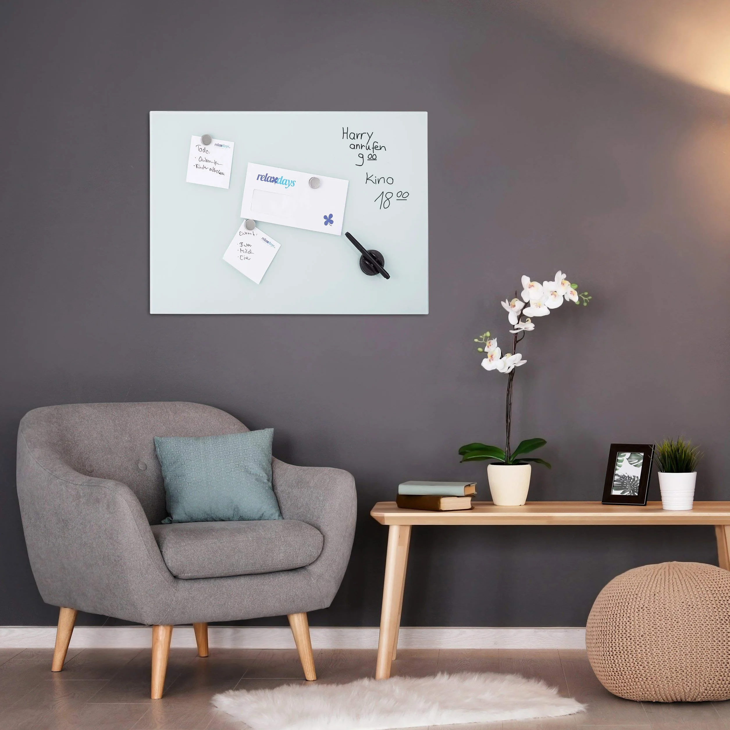 Relaxdays Pizarra Magnética Grande 80 x 50 cm Cristal Blanco