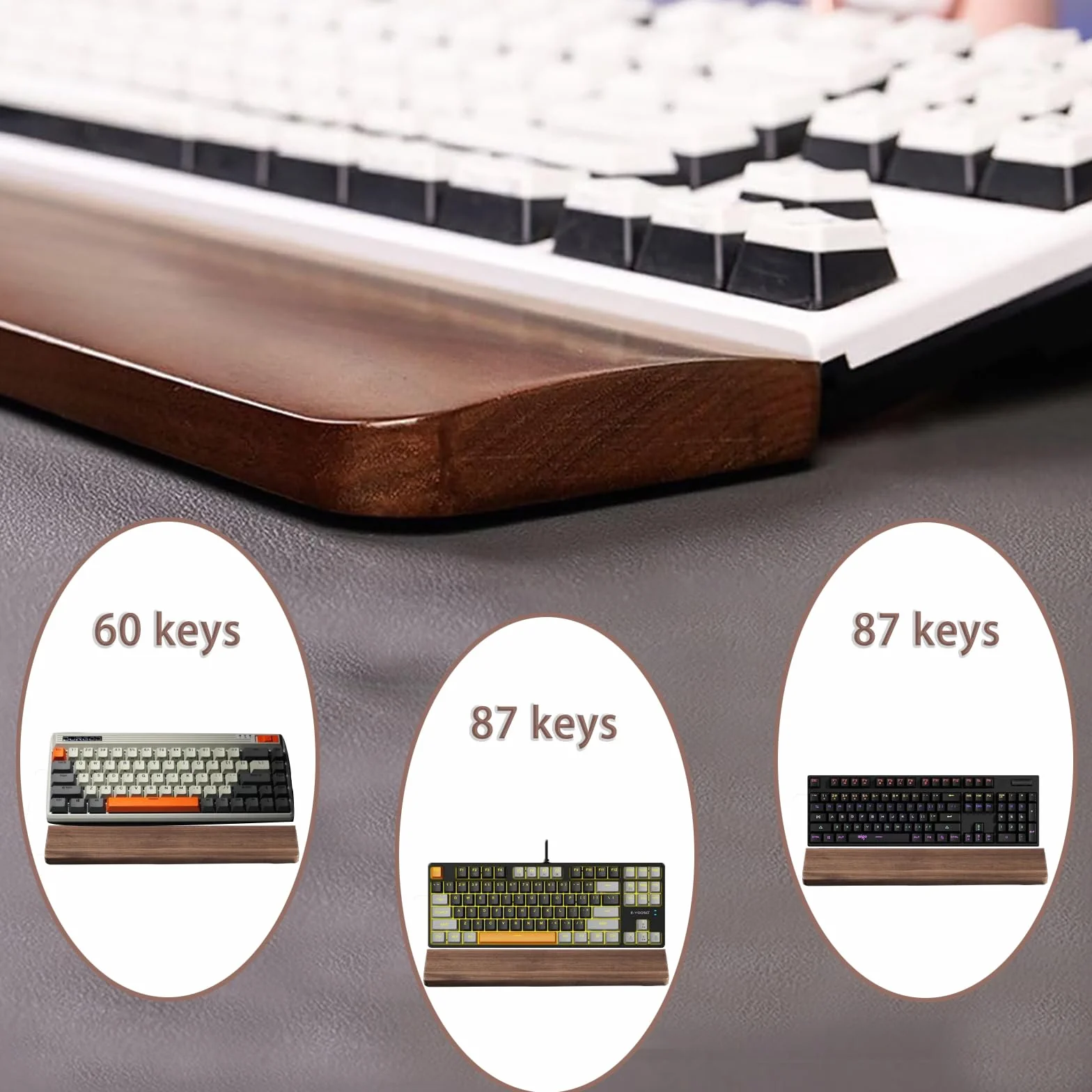 87 Teclas(36cm) Premium Reposamuñecas de Madera Maciza, Antideslizante y Ergonómico Reposamuñecas de Nogal Negro, Set para Oficina y Juegos Reposamuñecas para Alivio del Dolor