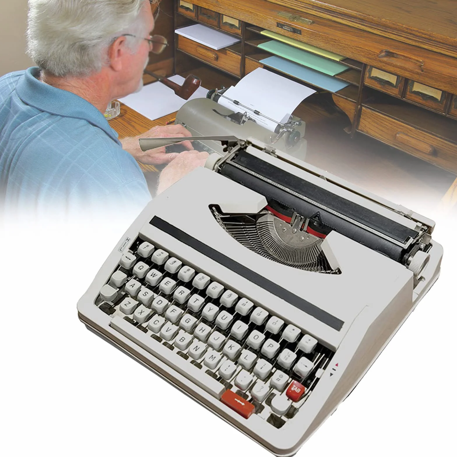 MáQuina De Escribir,PortáTil MáQuina De Escribir Vintage,Retro Inglesa MecáNica Regalo Literario,La ExhibicióN De La ColeccióN Puede Escribir,Instrumento De Escritura 30 * 30 * 10Cm,White