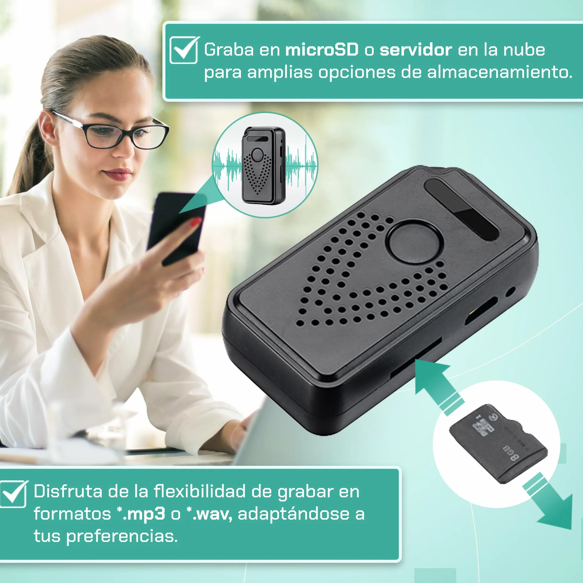 Grabadora de Voz Digital Profesional activada a través de Internet-WiFi | FlyRec | Control Ilimitado de Distancia para lecciones y Notas de Voz – Grabadora de Audio con aplicación Inteligente