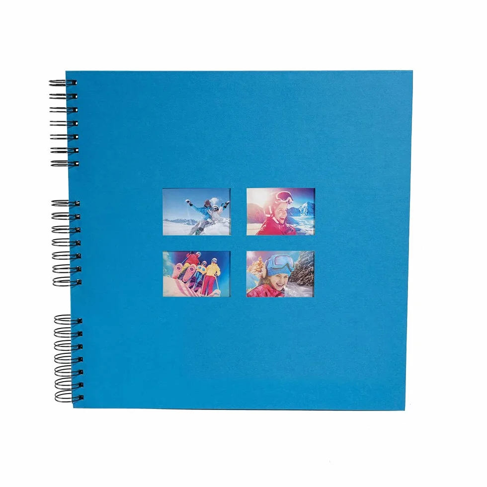 Exacompta - 15115E - Álbum de fotos en espiral MILANO - 360 fotos - 60 páginas negras - tamaño 32 x 32 cm - cubierta de papel azul efecto textil - ventana de personalización - certificado FSC®