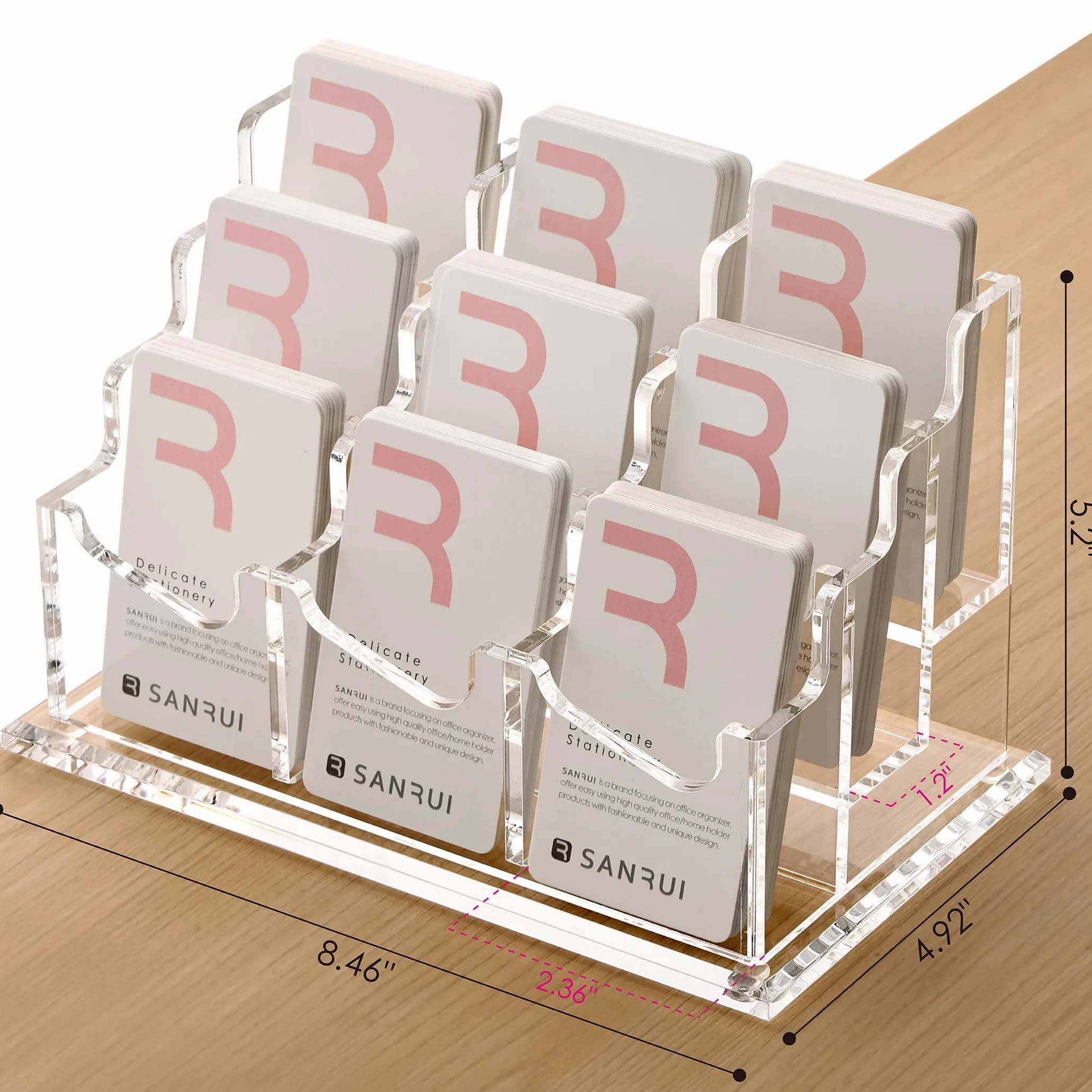 SANRUI Soporte para tarjetas de visita vertical, acrílico, 9 compartimentos