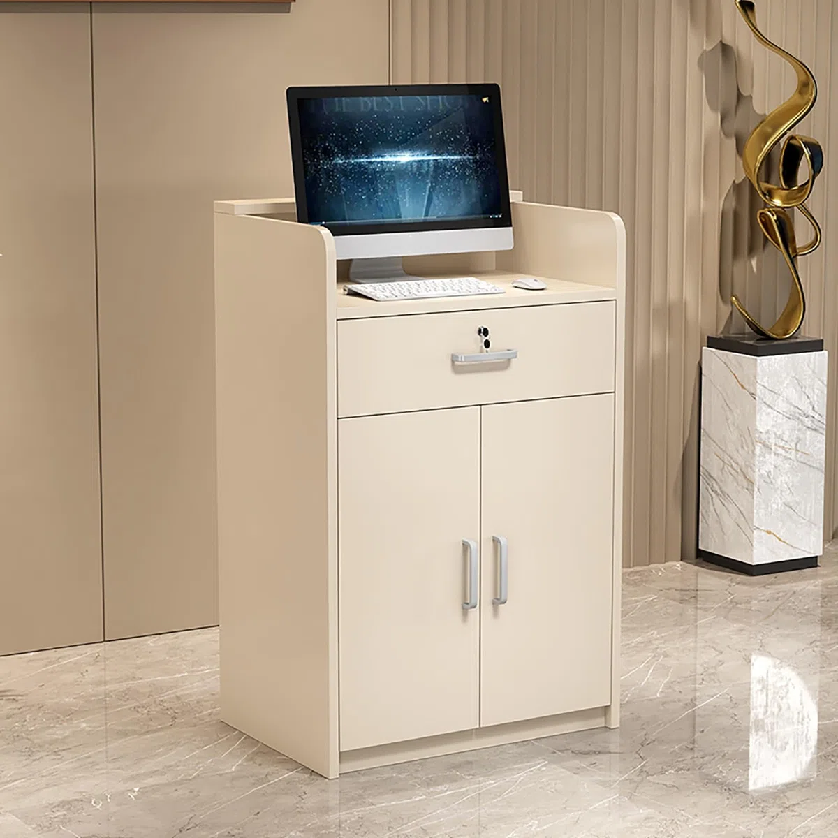 Modernwith Ders RetailCounter - Caja de oficina con cerradura para empresas, configuración funcional de área de recepción