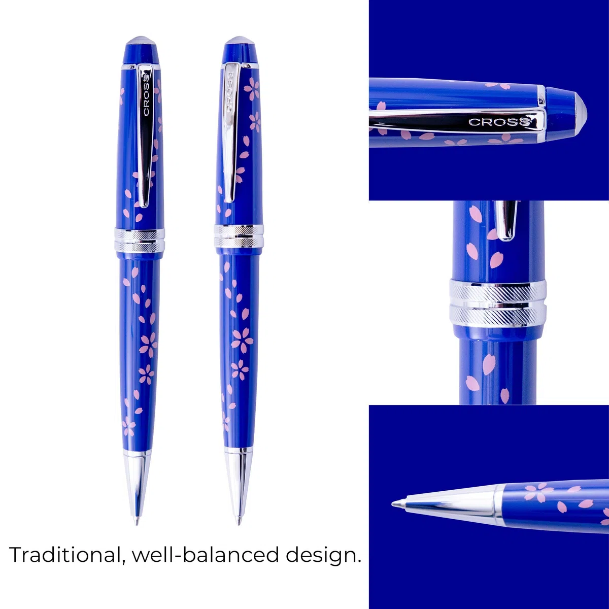Cross Bailey Light Cherry Blossom - Bolígrafo de resina azul brillante con cromo pulido